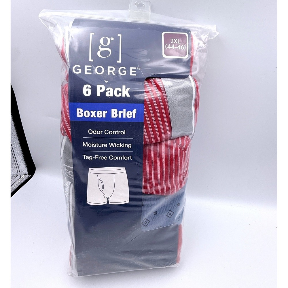 George Boxer Brief 2XL 6 Pack Cotton Moisture Wicking Odor Control Assorted